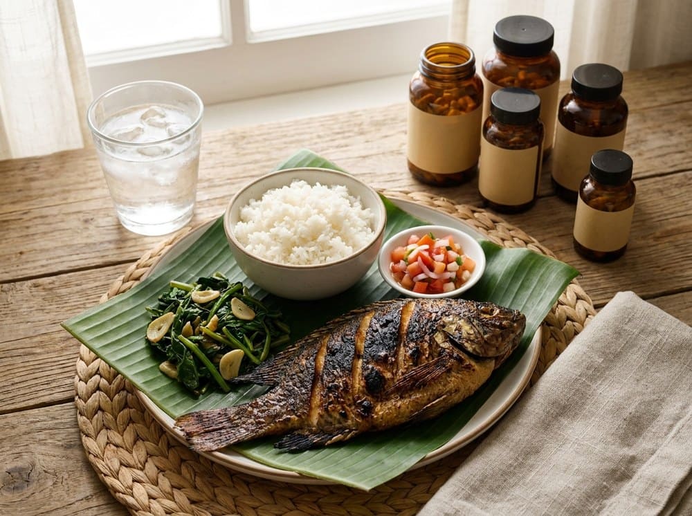 Bottle of joint supplements beside a physiotherapy exercise band